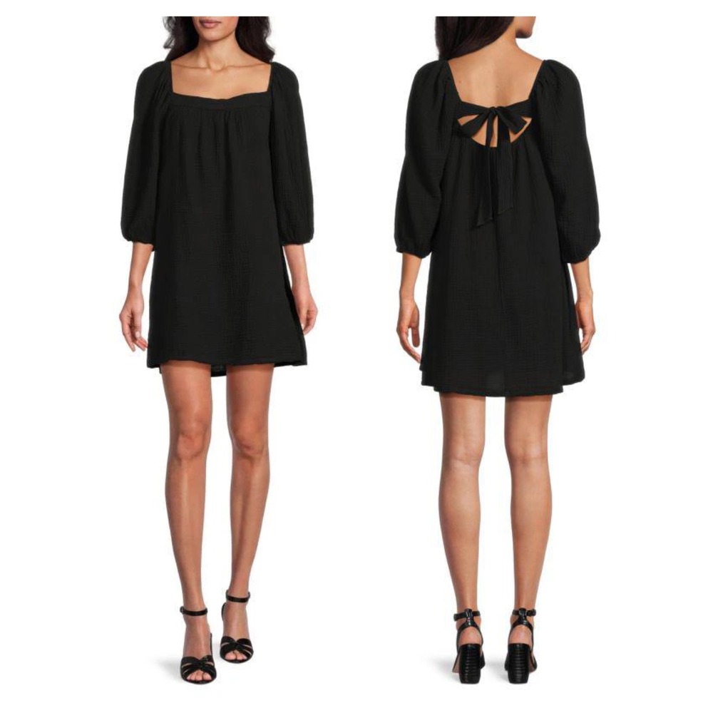 Nation LTD Los Angeles Black Mini Dress Puff Sleeve Tie Back Women's Medium